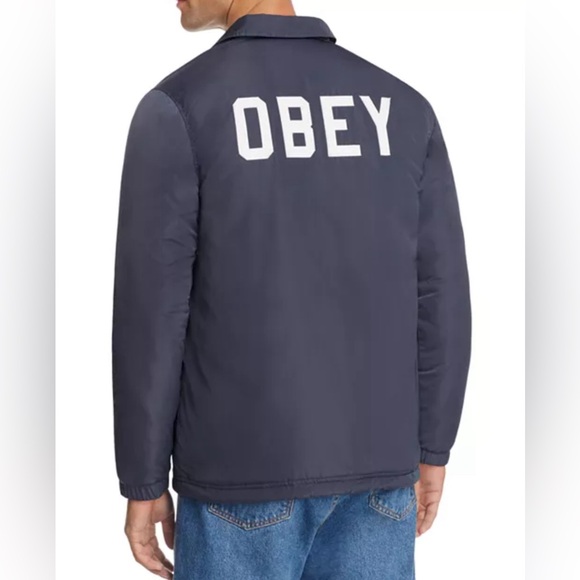 OBEY Sanders Coaches Regular Fit Jacket Dusty Navy Size Large - Picture 10 of 10